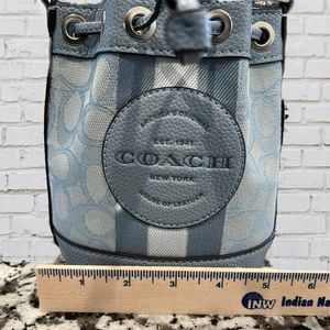 Coach Mini Dempsey Bucket Bag - Signature Jacquard With Stripe And Patch - Blue
